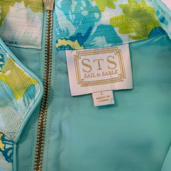 Sail to Sable Dress Size Large – Sleeveless Shift – Aqua Blue Green Floral (D16) - Picture 5 of 6